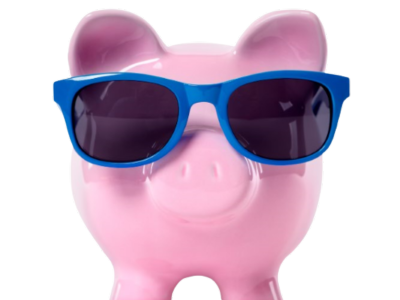 Hero Refund logo pink toy pig with sunglasses